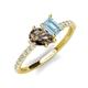 4 - Zahara 9x6 mm Pear Smoky Quartz and 7x5 mm Emerald Cut Aquamarine 2 Stone Duo Ring 