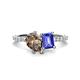 1 - Zahara 9x6 mm Pear Smoky Quartz and 7x5 mm Emerald Cut Tanzanite 2 Stone Duo Ring 