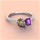 3 - Zahara 9x6 mm Pear Smoky Quartz and 7x5 mm Emerald Cut Amethyst 2 Stone Duo Ring 