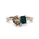 1 - Zahara 9x6 mm Pear Smoky Quartz and 7x5 mm Emerald Cut London Blue Topaz 2 Stone Duo Ring 