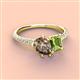 3 - Zahara 9x6 mm Pear Smoky Quartz and 7x5 mm Emerald Cut Peridot 2 Stone Duo Ring 