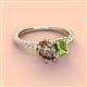 3 - Zahara 9x6 mm Pear Smoky Quartz and 7x5 mm Emerald Cut Peridot 2 Stone Duo Ring 