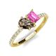 4 - Zahara 9x6 mm Pear Smoky Quartz and 7x5 mm Emerald Cut Lab Created Pink Sapphire 2 Stone Duo Ring 