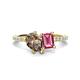 1 - Zahara 9x6 mm Pear Smoky Quartz and 7x5 mm Emerald Cut Pink Tourmaline 2 Stone Duo Ring 