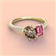 3 - Zahara 9x6 mm Pear Smoky Quartz and 7x5 mm Emerald Cut Pink Tourmaline 2 Stone Duo Ring 