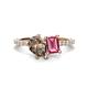 1 - Zahara 9x6 mm Pear Smoky Quartz and 7x5 mm Emerald Cut Pink Tourmaline 2 Stone Duo Ring 