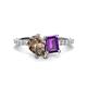 1 - Zahara 9x6 mm Pear Smoky Quartz and 7x5 mm Emerald Cut Amethyst 2 Stone Duo Ring 