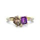 1 - Zahara 9x6 mm Pear Smoky Quartz and 7x5 mm Emerald Cut Amethyst 2 Stone Duo Ring 