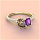 3 - Zahara 9x6 mm Pear Smoky Quartz and 7x5 mm Emerald Cut Amethyst 2 Stone Duo Ring 