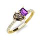 4 - Zahara 9x6 mm Pear Smoky Quartz and 7x5 mm Emerald Cut Amethyst 2 Stone Duo Ring 