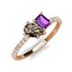 4 - Zahara 9x6 mm Pear Smoky Quartz and 7x5 mm Emerald Cut Amethyst 2 Stone Duo Ring 