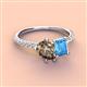 3 - Zahara 9x6 mm Pear Smoky Quartz and 7x5 mm Emerald Cut Blue Topaz 2 Stone Duo Ring 