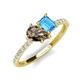 4 - Zahara 9x6 mm Pear Smoky Quartz and 7x5 mm Emerald Cut Blue Topaz 2 Stone Duo Ring 