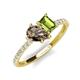 4 - Zahara 9x6 mm Pear Smoky Quartz and 7x5 mm Emerald Cut Peridot 2 Stone Duo Ring 