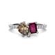 1 - Zahara 9x6 mm Pear Smoky Quartz and 7x5 mm Emerald Cut Rhodolite Garnet 2 Stone Duo Ring 