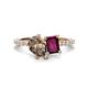 1 - Zahara 9x6 mm Pear Smoky Quartz and 7x5 mm Emerald Cut Rhodolite Garnet 2 Stone Duo Ring 