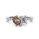 1 - Zahara 9x6 mm Pear Smoky Quartz and IGI Certified 7x5 mm Emerald Cut Lab Grown Diamond 2 Stone Duo Ring 