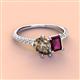 3 - Zahara 9x6 mm Pear Smoky Quartz and 7x5 mm Emerald Cut Rhodolite Garnet 2 Stone Duo Ring 