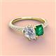 3 - Zahara IGI Certified 9x6 mm Pear Lab Grown Diamond and 7x5 mm Emerald Cut Lab Created Emerald 2 Stone Duo Ring 