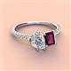 3 - Zahara IGI Certified 9x6 mm Pear Lab Grown Diamond and 7x5 mm Emerald Cut Rhodolite Garnet 2 Stone Duo Ring 