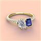 3 - Zahara IGI Certified 9x6 mm Pear Lab Grown Diamond and 7x5 mm Emerald Cut Iolite 2 Stone Duo Ring 