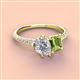 3 - Zahara IGI Certified 9x6 mm Pear Lab Grown Diamond and 7x5 mm Emerald Cut Peridot 2 Stone Duo Ring 