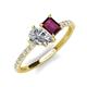 4 - Zahara IGI Certified 9x6 mm Pear Lab Grown Diamond and 7x5 mm Emerald Cut Rhodolite Garnet 2 Stone Duo Ring 