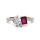 1 - Zahara IGI Certified 9x6 mm Pear Lab Grown Diamond and 7x5 mm Emerald Cut Rhodolite Garnet 2 Stone Duo Ring 