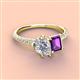 3 - Zahara IGI Certified 9x6 mm Pear Lab Grown Diamond and 7x5 mm Emerald Cut Amethyst 2 Stone Duo Ring 