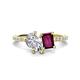 1 - Zahara IGI Certified 9x6 mm Pear Lab Grown Diamond and 7x5 mm Emerald Cut Rhodolite Garnet 2 Stone Duo Ring 