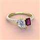 3 - Zahara IGI Certified 9x6 mm Pear Lab Grown Diamond and 7x5 mm Emerald Cut Rhodolite Garnet 2 Stone Duo Ring 