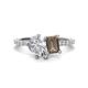 1 - Zahara IGI Certified 9x6 mm Pear Lab Grown Diamond and 7x5 mm Emerald Cut Smoky Quartz 2 Stone Duo Ring 