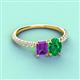 3 - Galina 7x5 mm Emerald Cut Amethyst and 8x6 mm Oval Emerald 2 Stone Duo Ring 