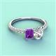 3 - Galina 7x5 mm Emerald Cut Amethyst and IGI Certified 8x6 mm Oval Lab Grown Diamond 2 Stone Duo Ring 