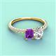 3 - Galina 7x5 mm Emerald Cut Amethyst and 8x6 mm Oval Forever Brilliant Moissanite 2 Stone Duo Ring 