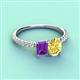 3 - Galina 7x5 mm Emerald Cut Amethyst and 8x6 mm Oval Yellow Sapphire 2 Stone Duo Ring 
