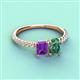 3 - Galina 7x5 mm Emerald Cut Amethyst and 8x6 mm Oval Lab Created Alexandrite 2 Stone Duo Ring 