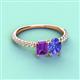 3 - Galina 7x5 mm Emerald Cut Amethyst and 8x6 mm Oval Tanzanite 2 Stone Duo Ring 