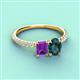 3 - Galina 7x5 mm Emerald Cut Amethyst and 8x6 mm Oval London Blue Topaz 2 Stone Duo Ring 