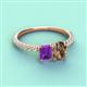 3 - Galina 7x5 mm Emerald Cut Amethyst and 8x6 mm Oval Smoky Quartz 2 Stone Duo Ring 