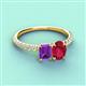 3 - Galina 7x5 mm Emerald Cut Amethyst and 8x6 mm Oval Ruby 2 Stone Duo Ring 