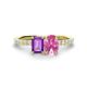 1 - Galina 7x5 mm Emerald Cut Amethyst and 8x6 mm Oval Pink Sapphire 2 Stone Duo Ring 