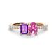 1 - Galina 7x5 mm Emerald Cut Amethyst and 8x6 mm Oval Pink Sapphire 2 Stone Duo Ring 
