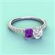 3 - Galina 7x5 mm Emerald Cut Amethyst and 8x6 mm Oval White Sapphire 2 Stone Duo Ring 