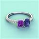 3 - Galina 7x5 mm Emerald Cut Amethyst and 8x6 mm Oval Iolite 2 Stone Duo Ring 
