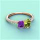 3 - Galina 7x5 mm Emerald Cut Amethyst and 8x6 mm Oval Peridot 2 Stone Duo Ring 