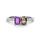 1 - Galina 7x5 mm Emerald Cut Amethyst and 8x6 mm Oval Smoky Quartz 2 Stone Duo Ring 