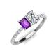 4 - Galina 7x5 mm Emerald Cut Amethyst and IGI Certified 8x6 mm Oval Lab Grown Diamond 2 Stone Duo Ring 