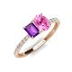 4 - Galina 7x5 mm Emerald Cut Amethyst and 8x6 mm Oval Pink Sapphire 2 Stone Duo Ring 