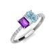 4 - Galina 7x5 mm Emerald Cut Amethyst and 8x6 mm Oval Aquamarine 2 Stone Duo Ring 